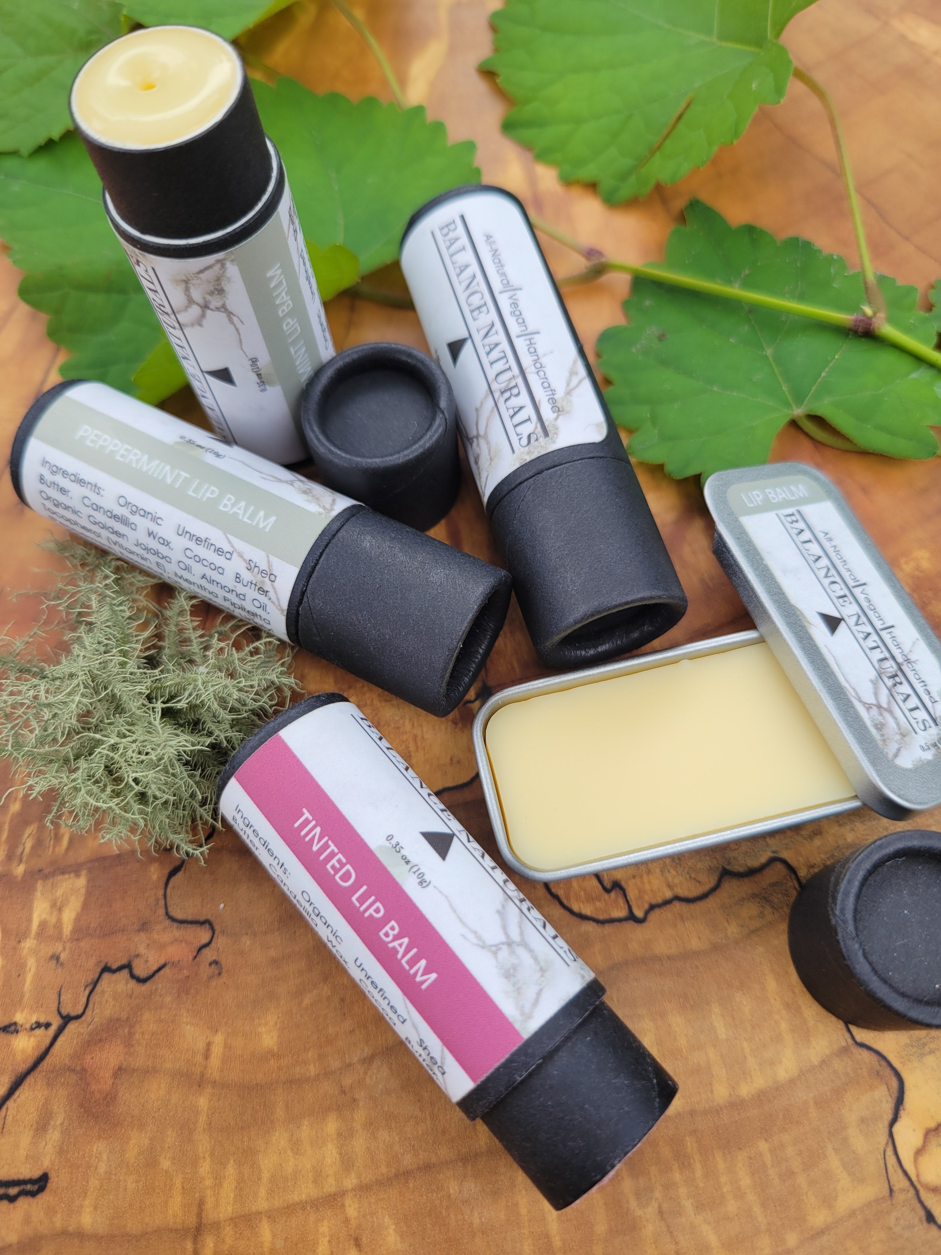 natural lip balms in eco friendly packaging